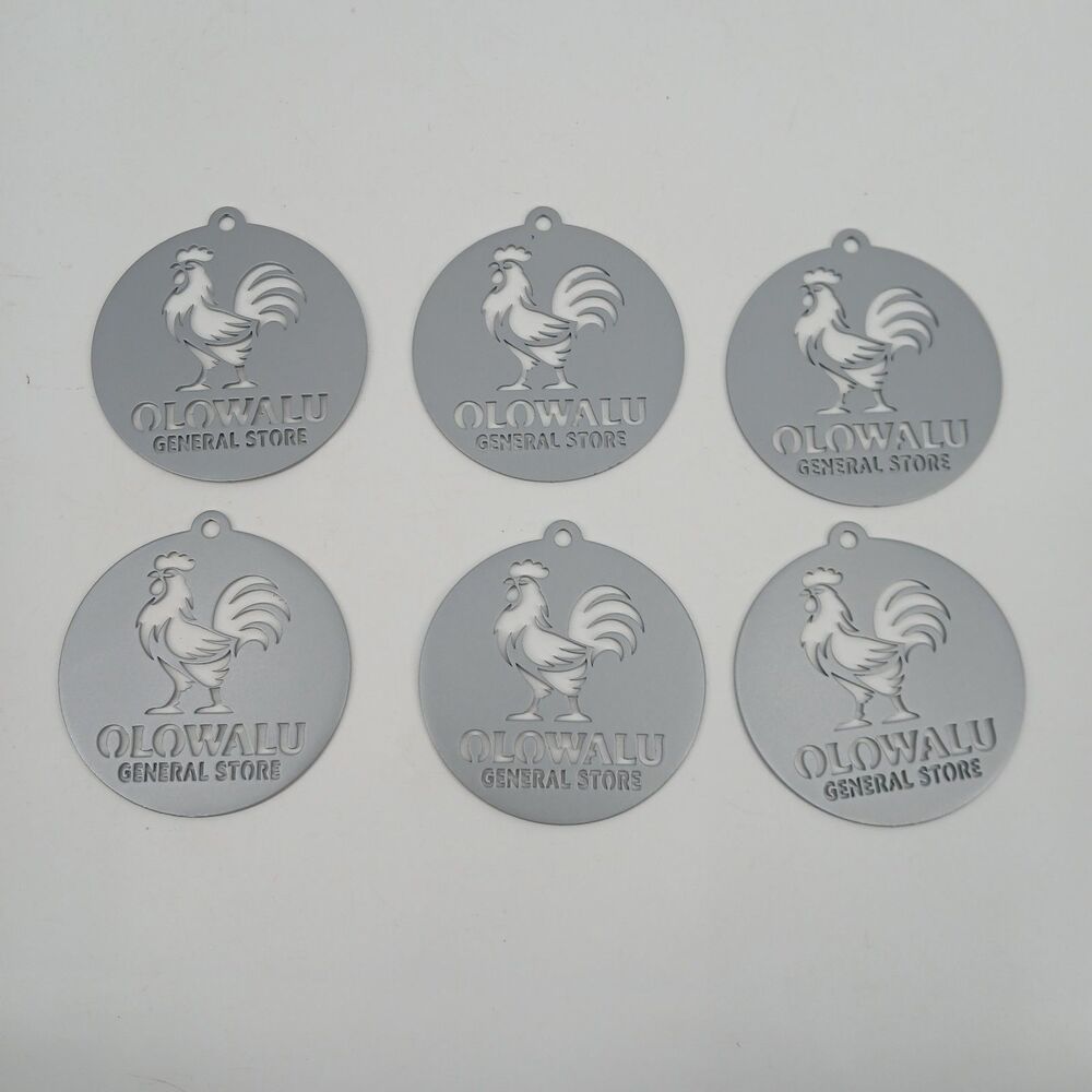 Olowalu general store Agriculture Hawaii Rooster metal ornament Set of 6